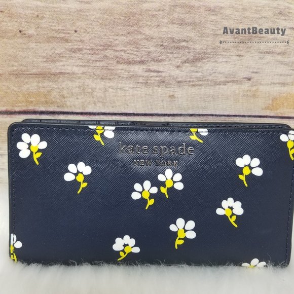 Kate Spade Bifold Wallet Daisy Toss Night Cap Navy - Picture 3 of 7